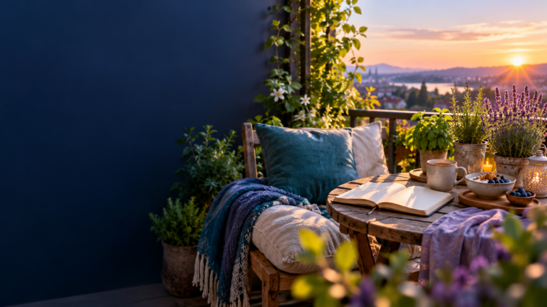 Gemütlicher Gedankengarten auf dem Balkon
